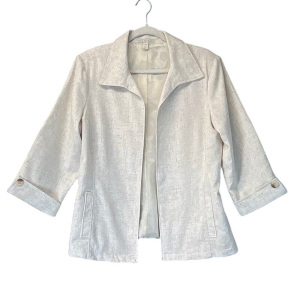 Dana B Women’s 16 Light Cream Open Linen Blend Pockets Office WearJacket Career